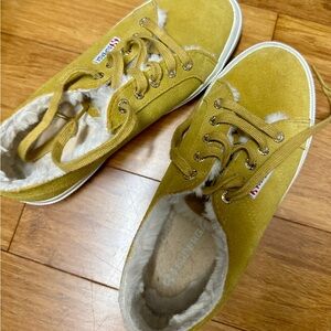 Superga ~ yellow fuzzy tennis shoes Size 37.5